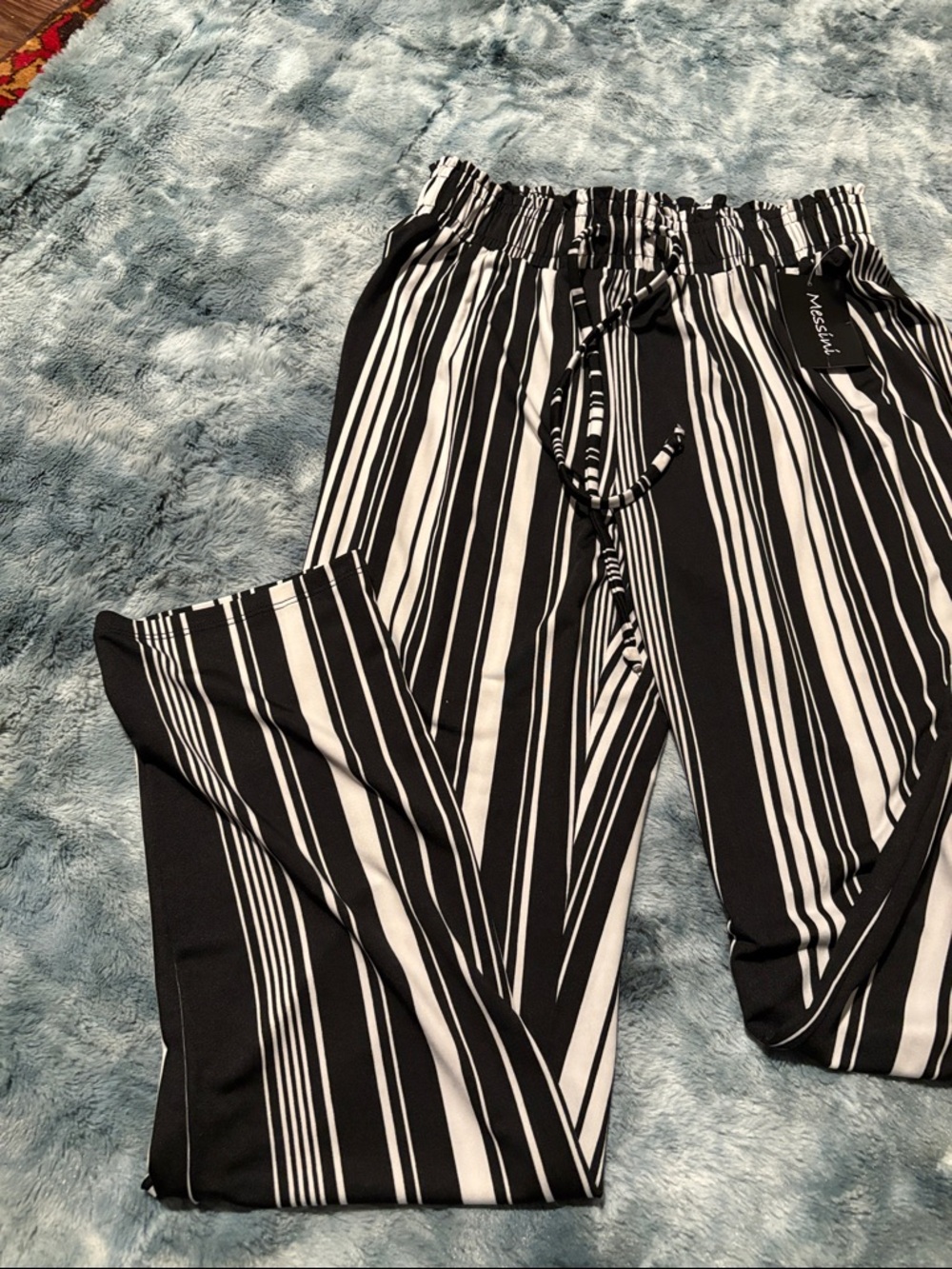 Striped Straight-Leg Women's Pants - Black & White - Picture 6 of 6